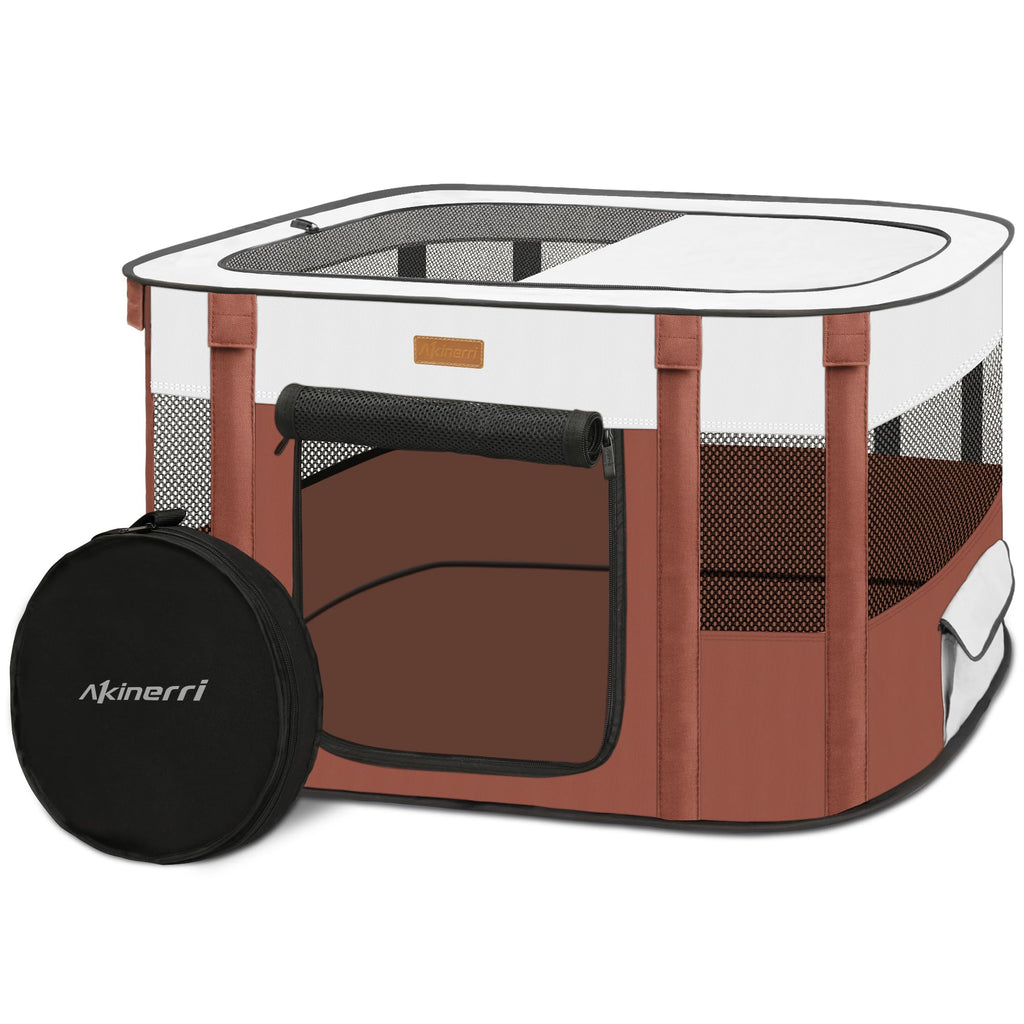 Dog Playpen - Foldable Cat Play Pens for Pubby Kitten Rabbit Portable Pet Tent with Carring Bag for Indoor/Outdoor Travel Camping (Brown-Large)